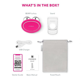 FOREO Bear warranty card illustrates two-year coverage and support