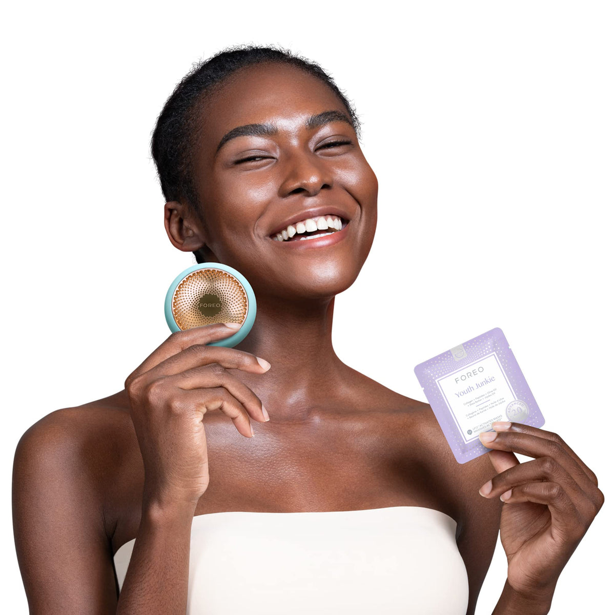 FOREO collagen peptides boost skin moisture with a rich, soothing mask
