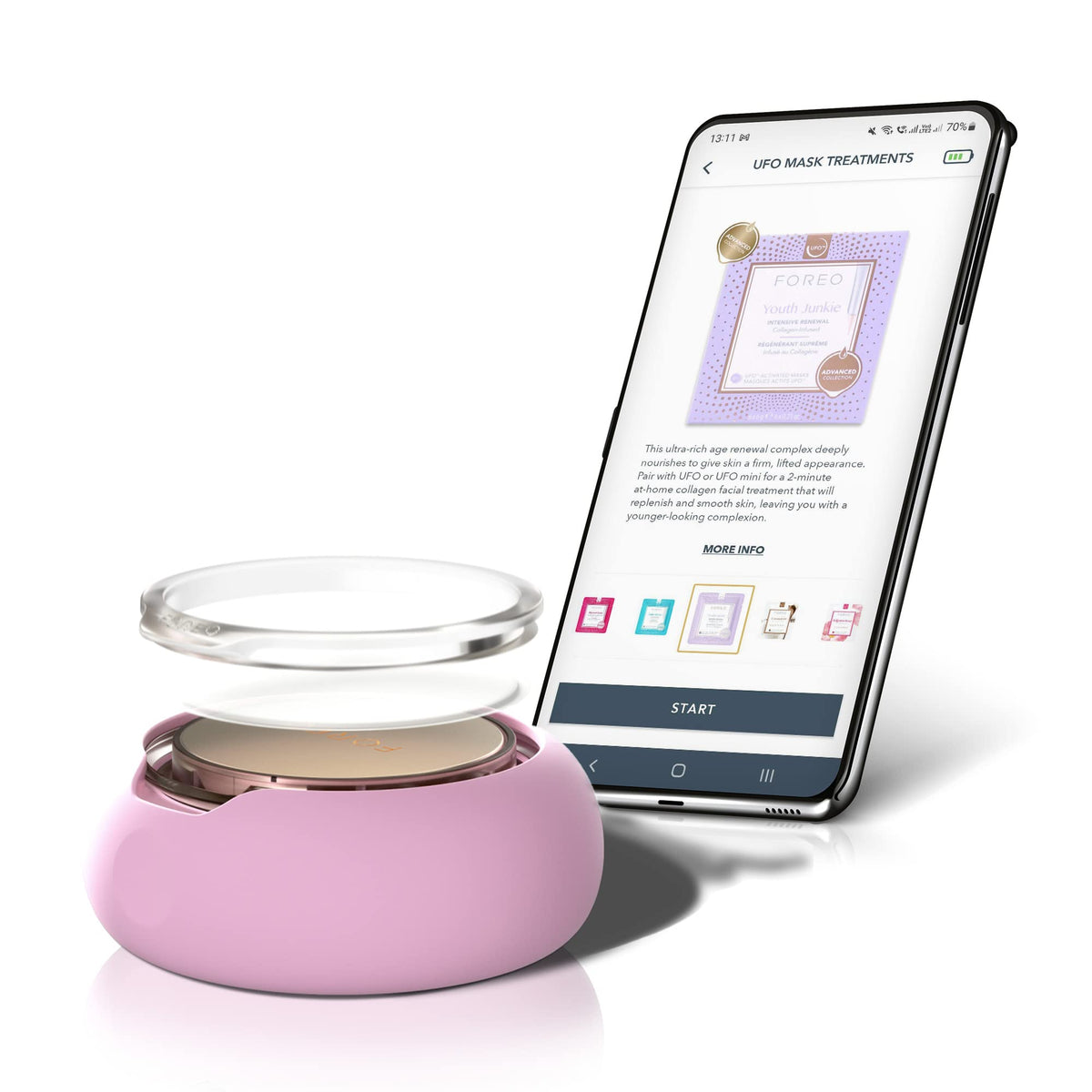 FOREO hydrating mask with olive oil and collagen emphasizes moisture delivery