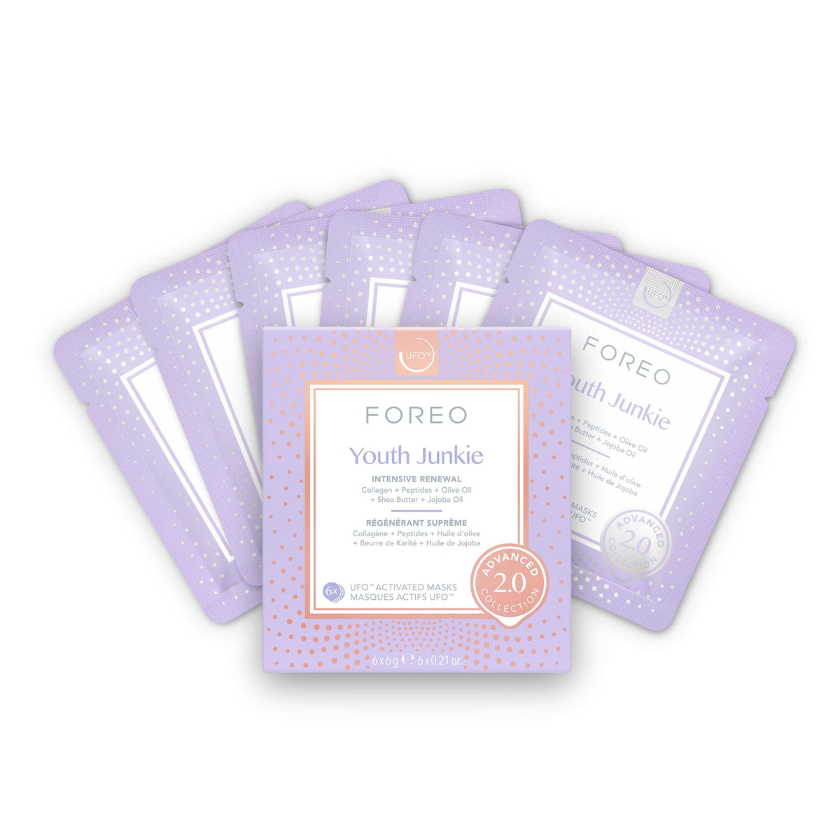 FOREO Youth Junkie 2.0 mask pack highlights deep hydration for dry skin