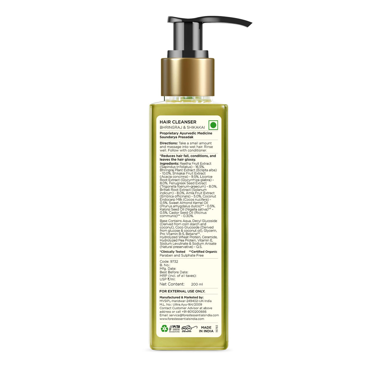 Forest Essentials bottle label closeup communicates product details.