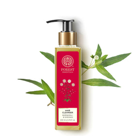 Forest Essentials Hair Cleanser bottle shows bhringraj and shikakai for gentle cleansing.