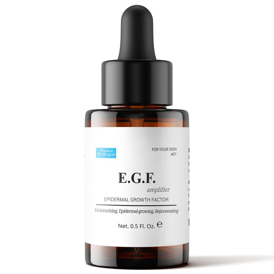 Forest of the Borges's EGF serum bottle on a clean vanity for daily skincare routine.