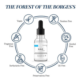 Forest of the Borges's EGF serum flatlay with branding communicates premium skincare.