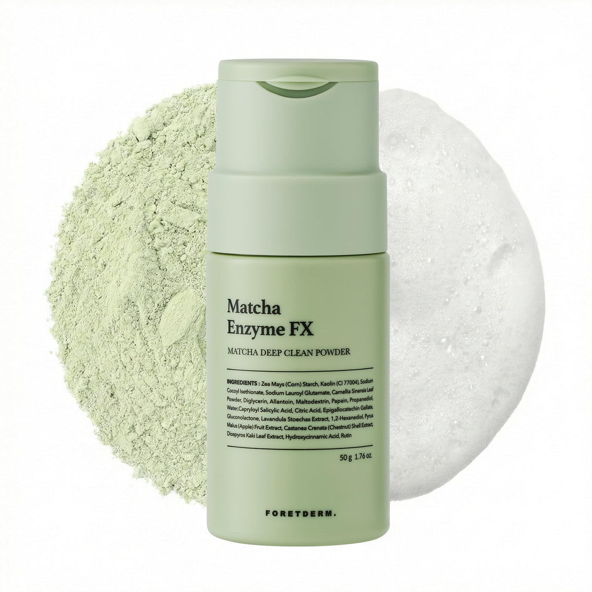 FORETDERM enzyme powder face wash foam demonstrates a gentle daily cleanse with airy foam