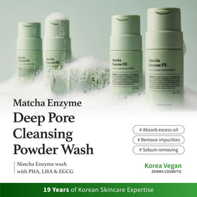 FORETDERM matcha green tea cleanser texture highlights powder-to-foam action for gentle cleansing