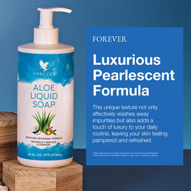Forever Living Aloe Liquid Soap features jojoba and argan oils for balanced moisture without greasiness