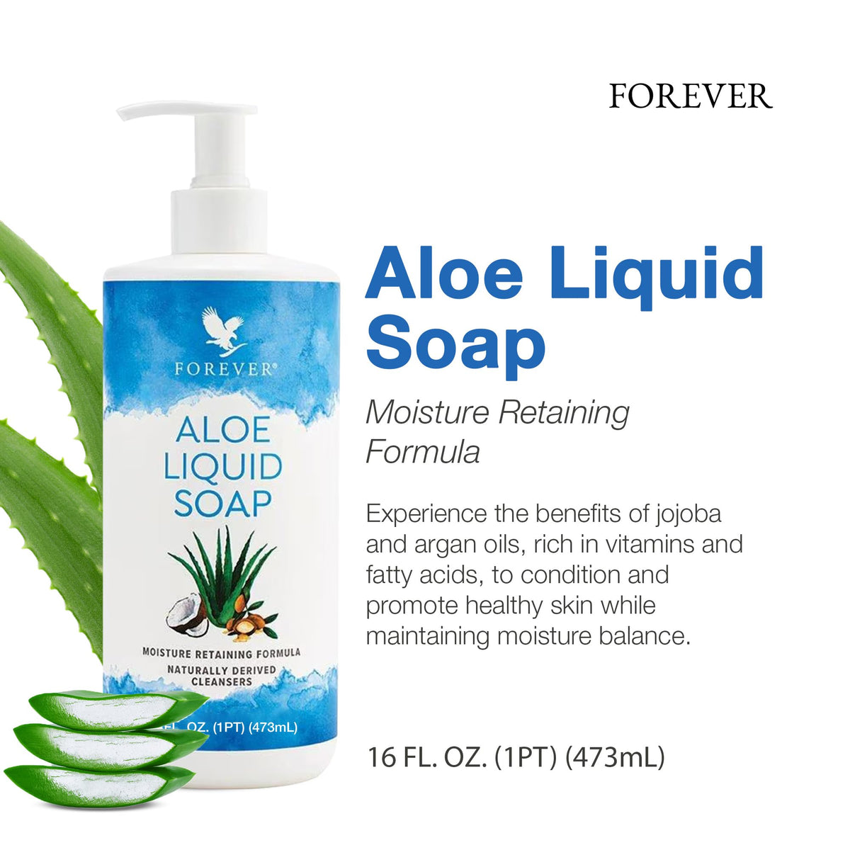 Forever Living Aloe Liquid Soap shows pure aloe vera infusion for soothing hydration