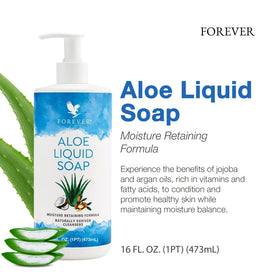 Forever Living Aloe Liquid Soap shows pure aloe vera infusion for soothing hydration
