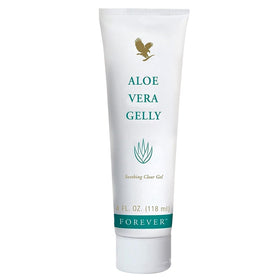 Forever Living Aloe Vera Gelly shows the pure gel texture for deep skin hydration.