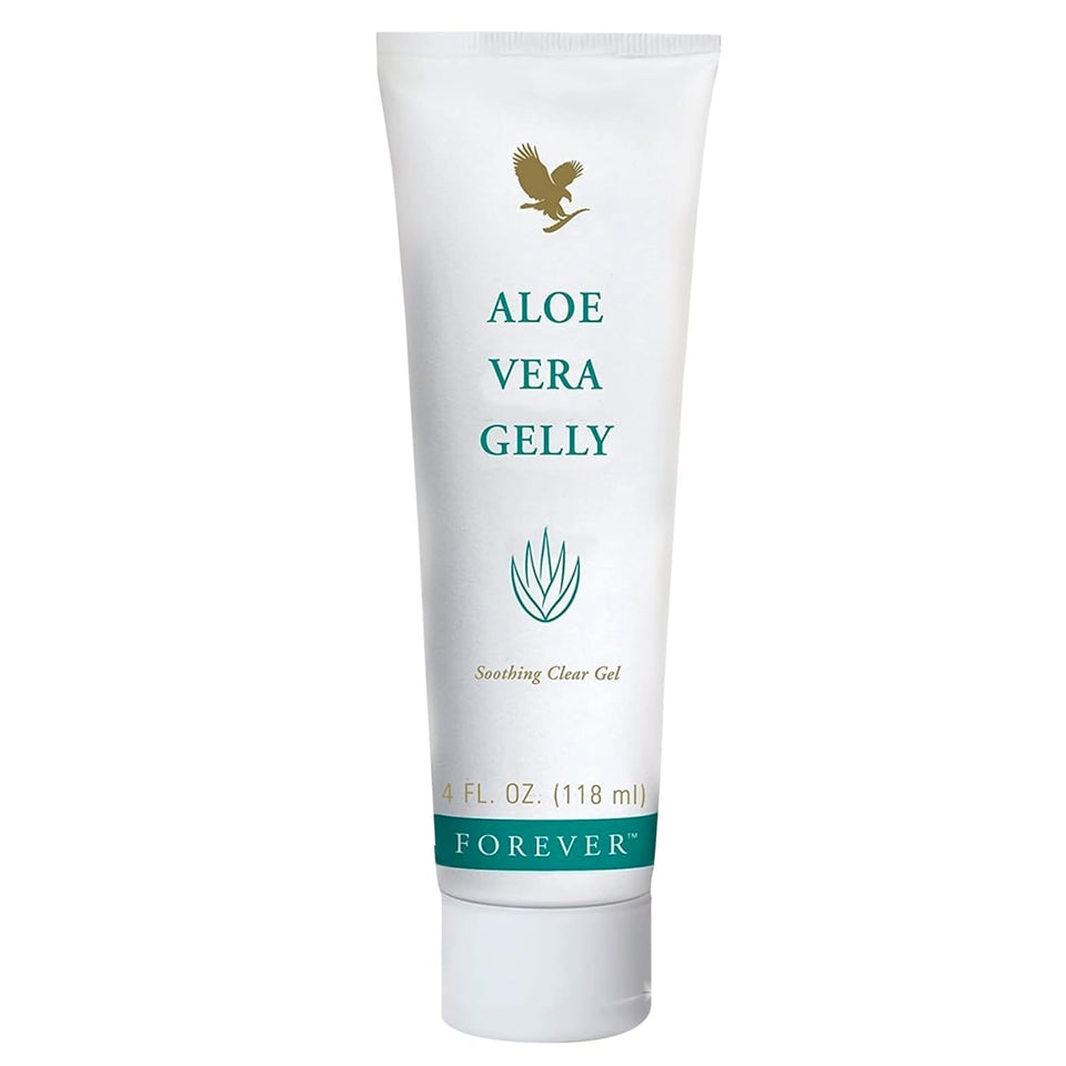 Forever Living Aloe Vera Gelly shows the pure gel texture for deep skin hydration.