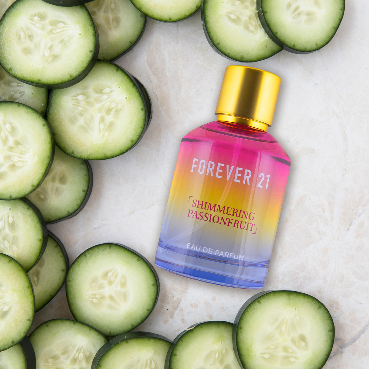 Forever 21 Shimmering Passionfruit bottle side view, elegant packaging for daily wear.