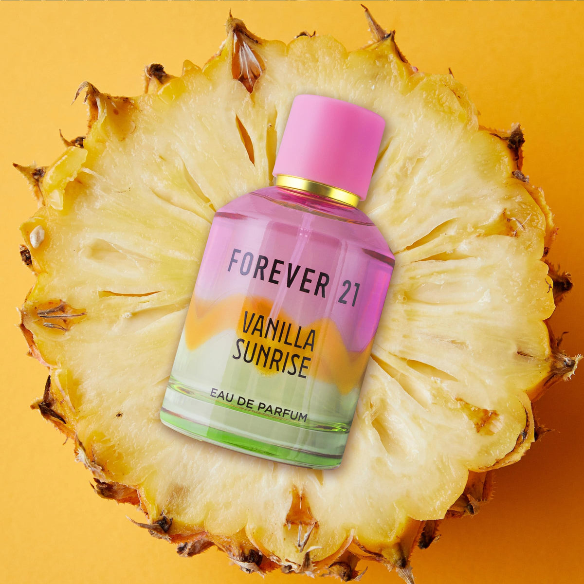 Forever 21 Vanilla Sunrise bottle in soft light for effortless mornings.