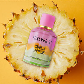 Forever 21 Vanilla Sunrise bottle in soft light for effortless mornings.