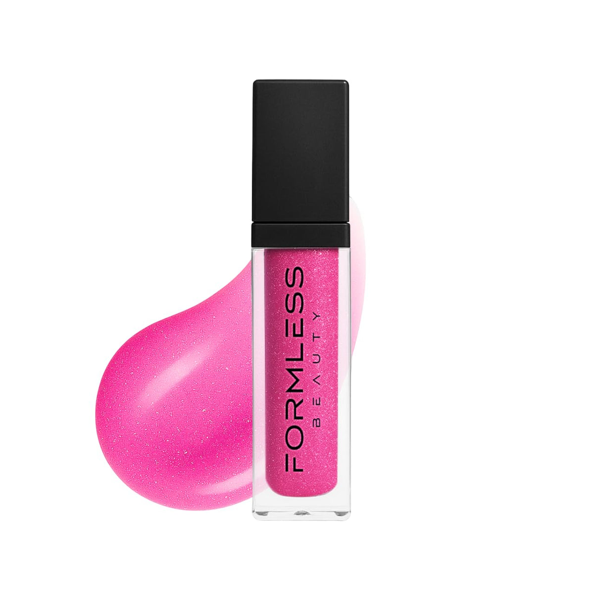 Formless Beauty Dream Lip Gloss in bubblegum pink with reflective silver glitter for a playful shine.