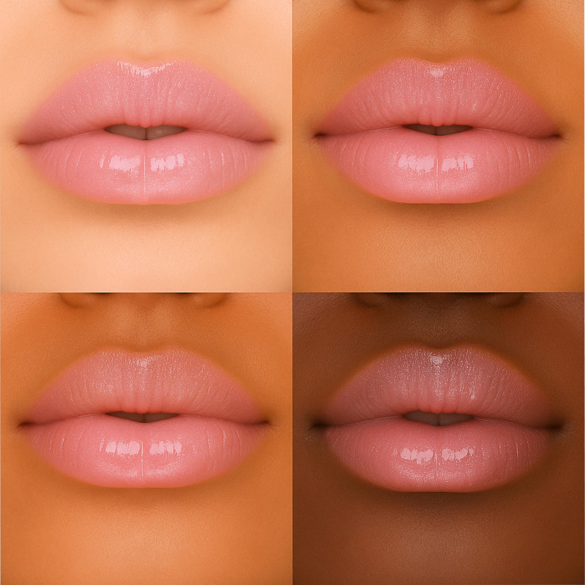 Formless Beauty Love Lip Gloss on lips offers full coverage with soft glow.