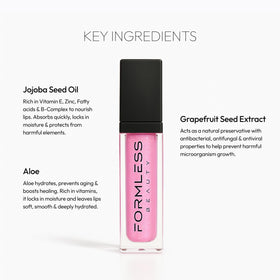 Formless Beauty Love Lip Gloss wand applies on lips for buildable shine.