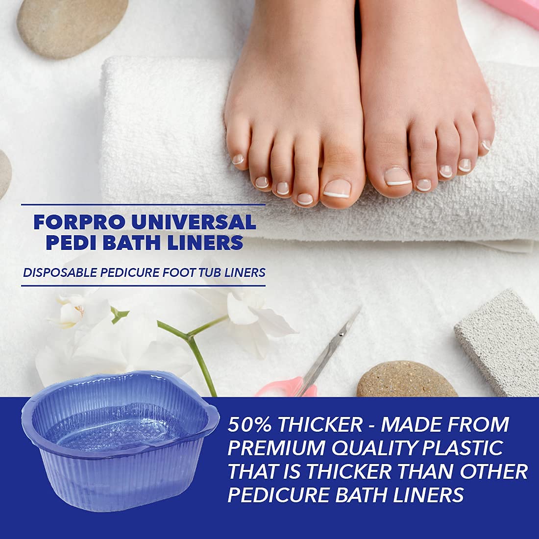 Blue ForPro liner placed in a Footsie Bath for sanitary pedicures
