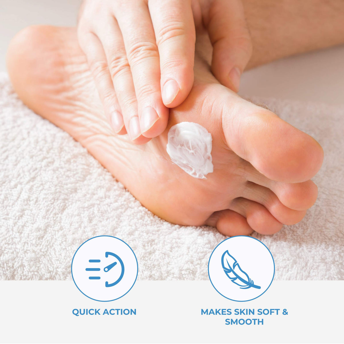 Coarse pumice pad helps soften hard calluses before rinsing.