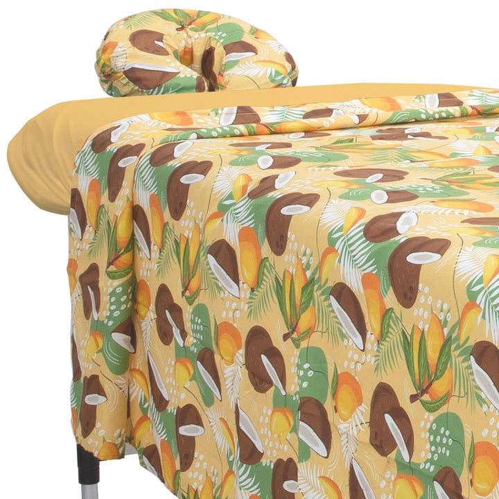 ForPro massage flat sheet in Coco Mango pattern offers easy care and client comfort.
