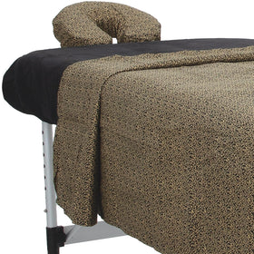 ForPro Premium Designer Massage Sheets with Golden Swirl set enhances table presentation and client comfort.