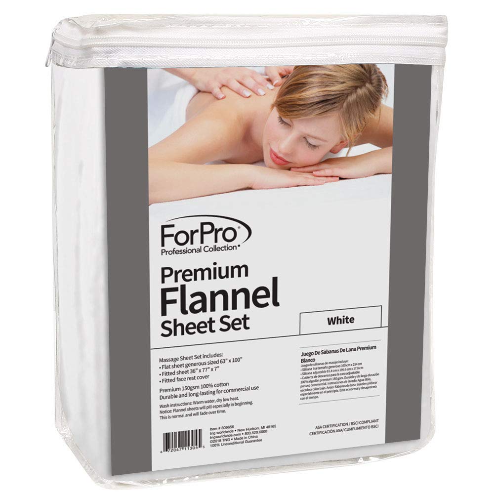 ForPro Premium Flannel fitted sheet on table, secure elastic ensures a snug fit.