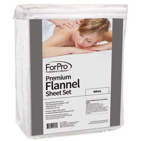 ForPro Premium Flannel fitted sheet on table, secure elastic ensures a snug fit.