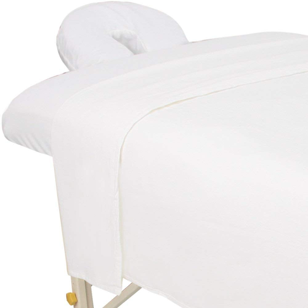 ForPro Premium Flannel flat sheet on massage table, soft and breathable for client comfort.