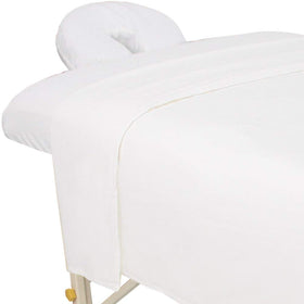 ForPro Premium Flannel flat sheet on massage table, soft and breathable for client comfort.