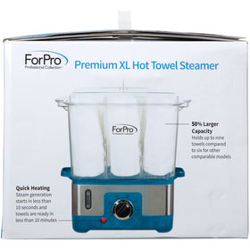 ForPro Premium XL hot towel steamer demonstrating fast heat readiness