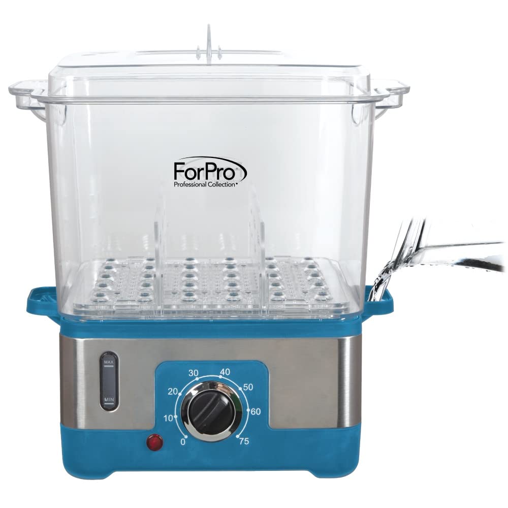 ForPro Premium XL hot towel steamer with lid open and water tank visible for refilling