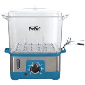 ForPro Premium XL hot towel steamer with lid open and water tank visible for refilling