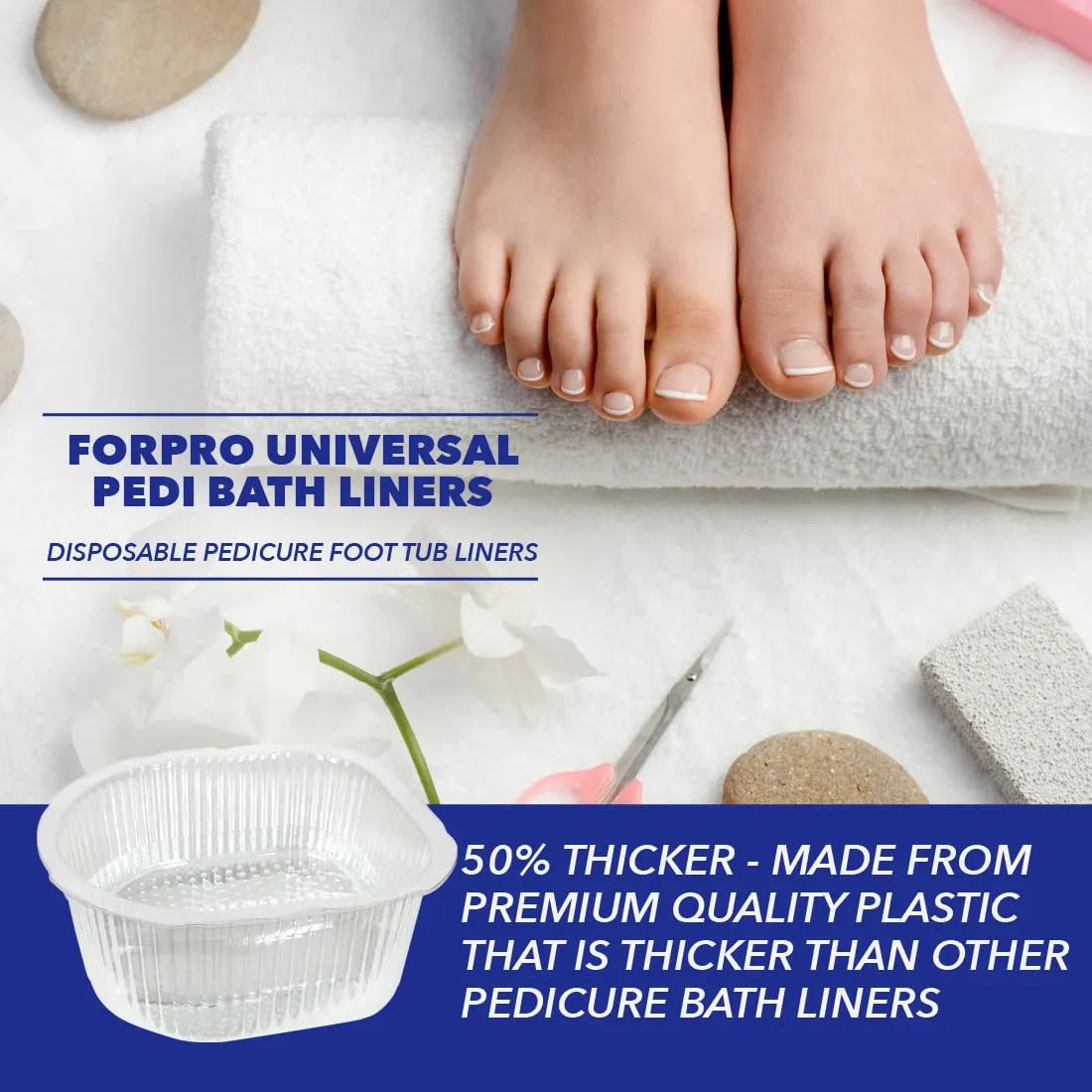 ForPro Universal Pedi Bath Liners show 6-inch depth for full foot immersion.