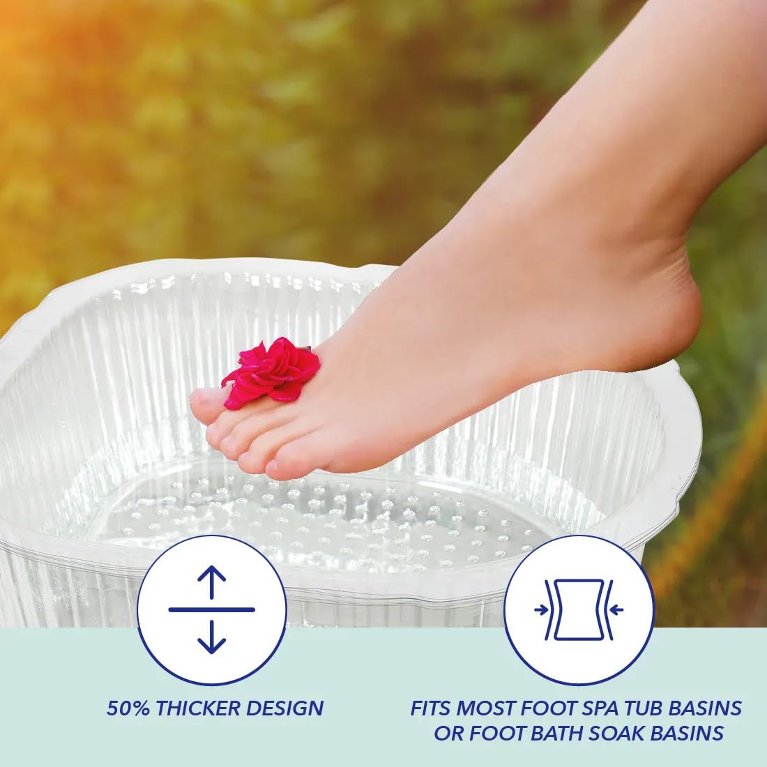 ForPro Universal Pedi Bath Liners measure 14.5 inches wide by 12.5 inches long.