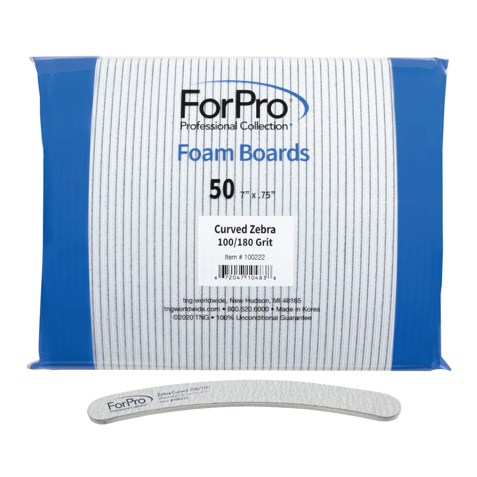 ForPro Zebra curved foam board nail file with 100/180 grit for precise shaping