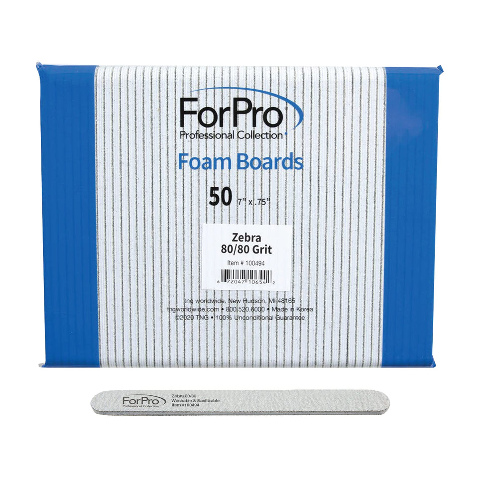ForPro Zebra foam board double-sided nail file for fast shaping on natural nails.