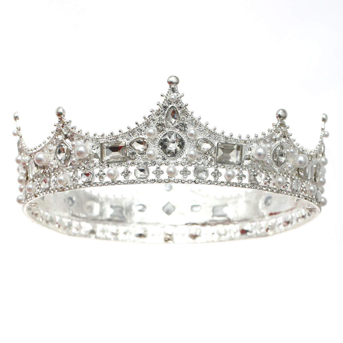FORSEVEN King Crown for Men crystal close-up showing sparkling rhinestones and pearls for events