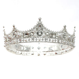 FORSEVEN King Crown for Men crystal close-up showing sparkling rhinestones and pearls for events