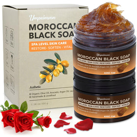 Forvirness Moroccan Black Soap with Rose Oil close-up bar for exfoliation