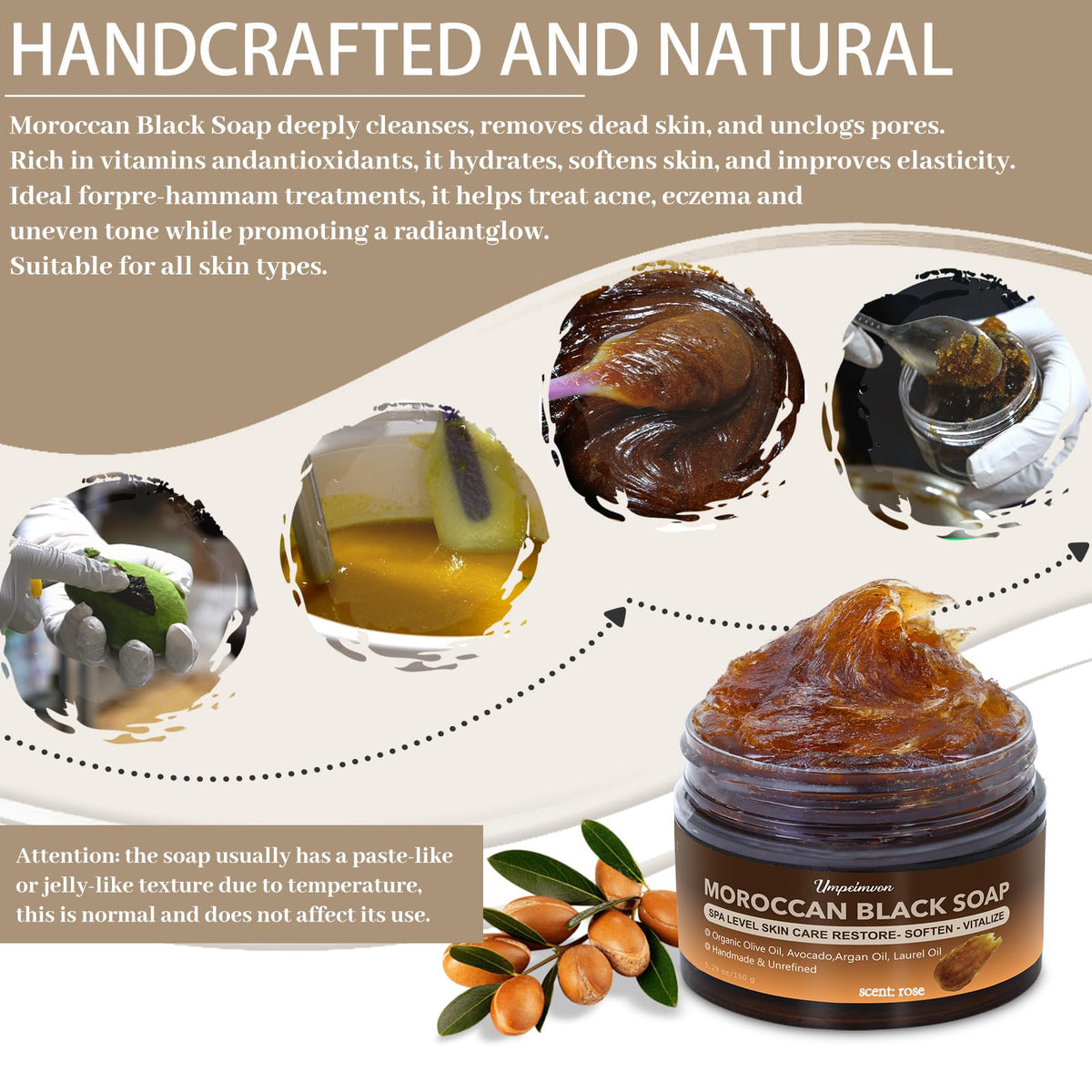 Forvirness Moroccan Black Soap with Rose Oil texture highlighting hydration