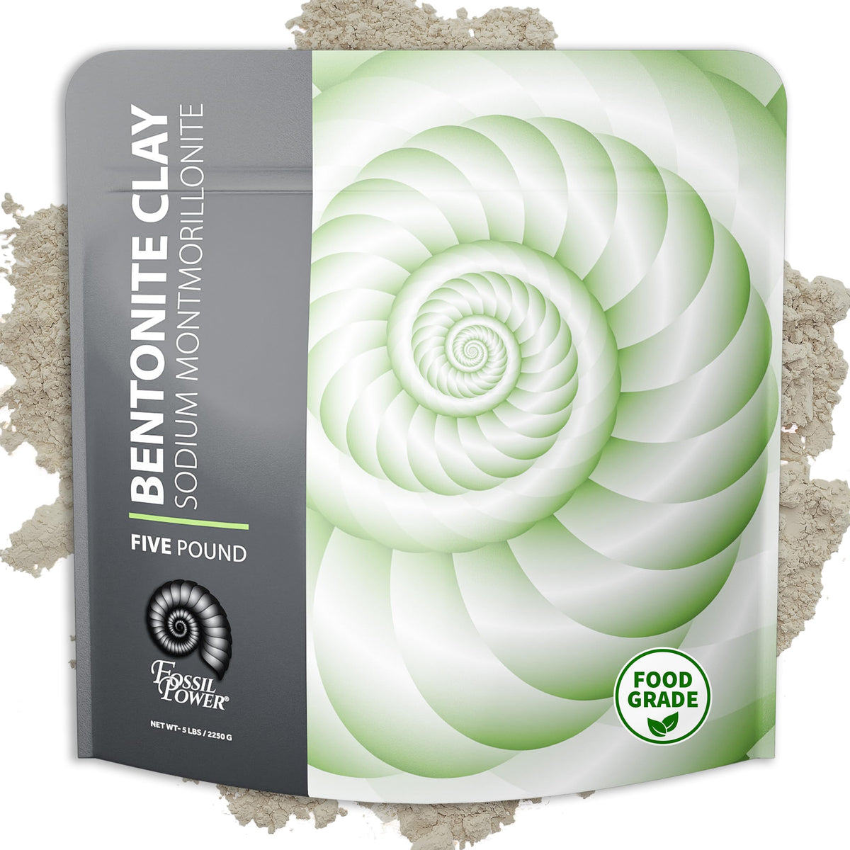 FOSSIL POWER Bentonite Clay Powder packaging highlights bulk value and authenticity for home use.