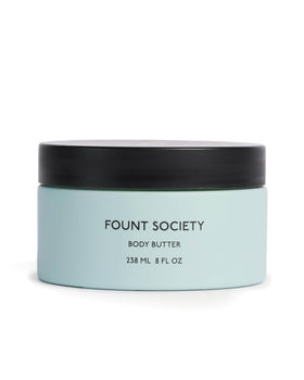 Fount Society Body Butter jar close-up showing rich, moisturizing formula