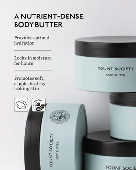 Creamy texture of Fount Society Body Butter on skin for hydration