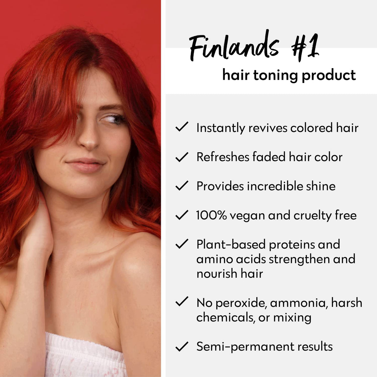 Hair with glossy red finish after using Color Mask Red.