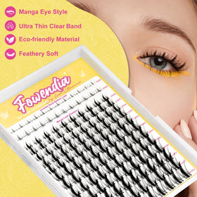 Fowendia Manga Lash Clusters detail reveals wispy, fluffy texture for subtle enhancement.
