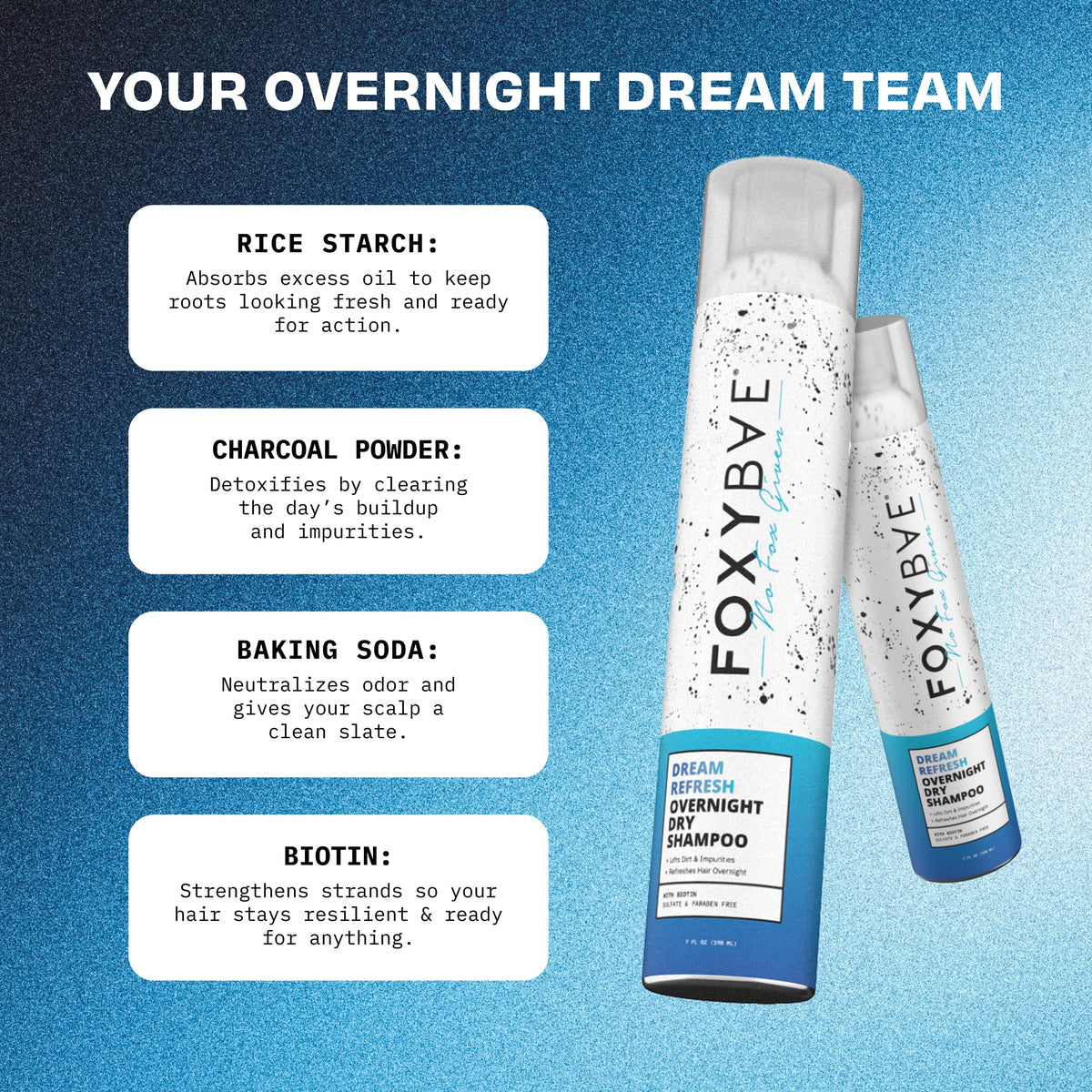 FoxyBae Dream Refresh spray nozzle close-up illustrating overnight application for refreshed hair in the morning.