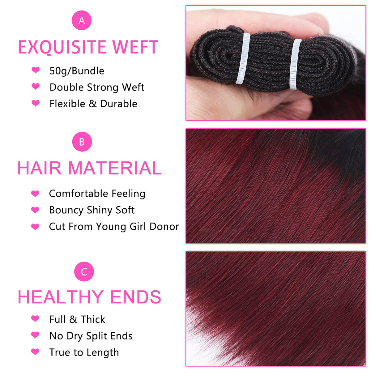 FQ color-ready bundles in 1b/99j ombre for vibrant looks.