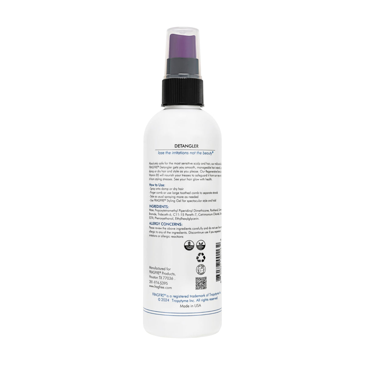 FRAGFRE Easy-to-use detangler spray delivers smoother styling results.
