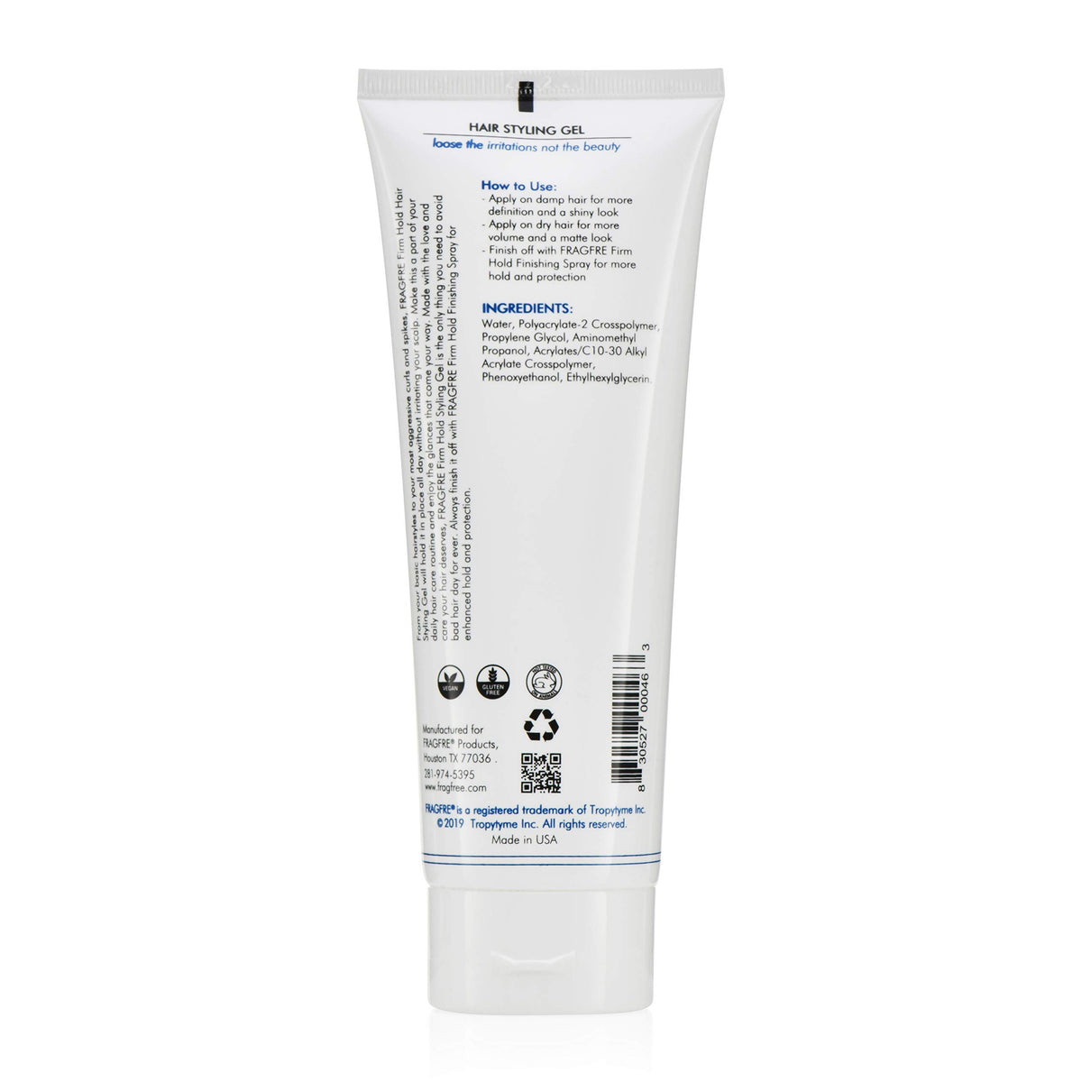 FRAGFRE 8oz jar highlights chemical-free composition for sensitive scalps.