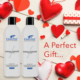 FRAGFRE fragrance-free conditioner label close-up signals paraben-free, hypoallergenic care.